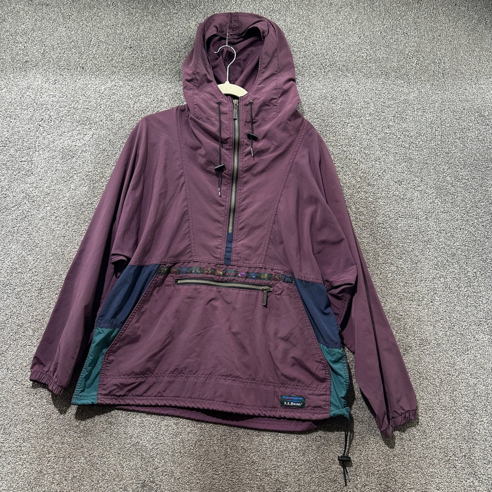 Vintage LL Bean Anorak Pullover Jacket Womens Large Purple Colorblock USA Made
